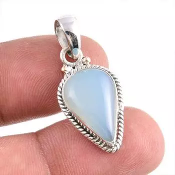 Подвеска из чистого серебра 925 пробы с натуральным водным халцедоном ручной работы 1,25 дюйма d8Y33