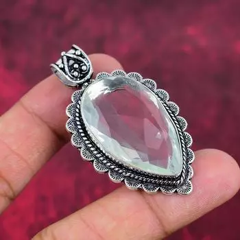 Подвеска из чистого серебра 925 пробы с белым топазом, подвеска из драгоценных камней ручной работы на День памяти 2.20 Inches белый