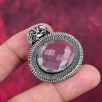 Подвеска из чистого серебра 925 пробы с белым топазом, подвеска из драгоценных камней ручной работы на День памяти 1.57 Inches белый