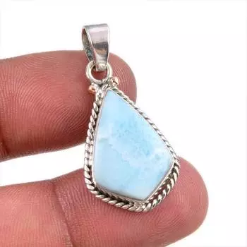 Подвеска из чистого серебра 925 пробы с драгоценным камнем Natural Republic Ларимар ручной работы 1,50 дюйма k4N82
