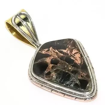 Подвеска из чистого серебра 925 пробы с натуральной черной бирюзой, двухцветная, 1,45 дюйма, d5G48