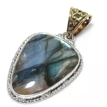 Подвеска из чистого серебра 925 пробы с натуральным лабрадоритом ручной работы 2 дюйма e2h34