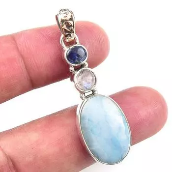 Подвеска из чистого серебра 925 пробы с лунным камнем Natural Republic Larimar, 1,75 дюйма k4C82