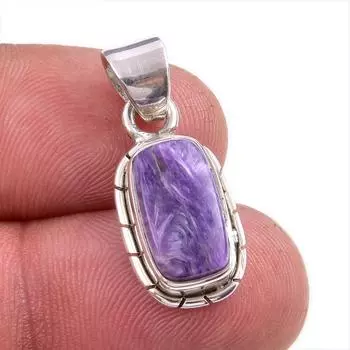 Подвеска из чистого серебра 925 пробы с натуральным чароитом ручной работы 1,25 дюйма t6M32