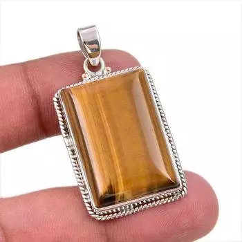 Подвеска из чистого серебра 925 пробы с натуральным тигровым глазом ручной работы 2 дюйма G5D74