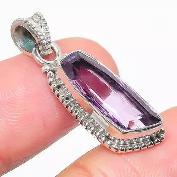 Подвеска из чистого серебра 925 пробы с натуральным аметистом ручной работы 1,25 дюйма h2j71