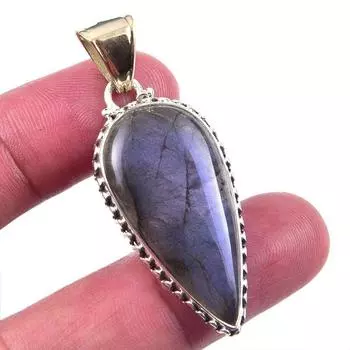 Подвеска из чистого серебра 925 пробы с натуральным лабрадоритом ручной работы 2 дюйма U1B72