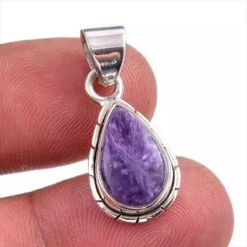 Подвеска из чистого серебра 925 пробы с натуральным чароитом ручной работы 1,25 дюйма u4K05