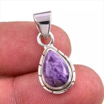 Подвеска из чистого серебра 925 пробы с натуральным чароитом ручной работы 1,25 дюйма K0t33