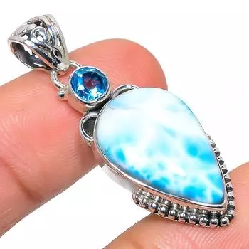 Подвеска из чистого серебра 925 пробы с голубым топазом Natural Republic Larimar, 1,65 дюйма, K5m20