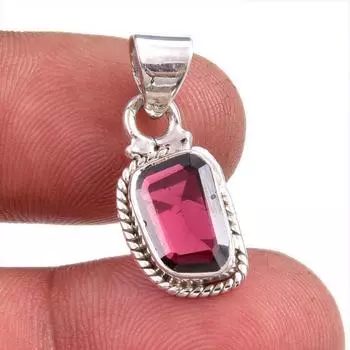 Подвеска из чистого серебра 925 пробы с натуральным гранатом ручной работы 1,25 дюйма H0z63