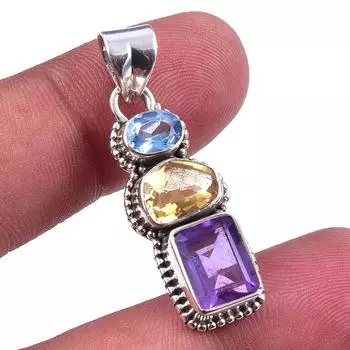 Подвеска из чистого серебра 925 пробы с натуральным африканским аметистом и цитрином 1,50 дюйма l7y14