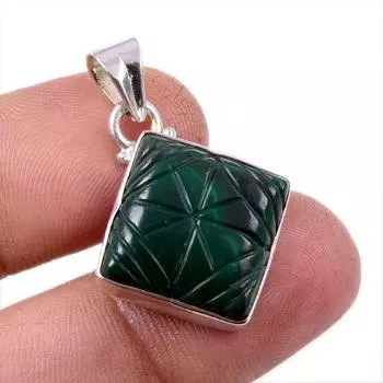 Подвеска из чистого серебра 925 пробы с натуральным малахитом ручной работы 1,25 дюйма U0N08