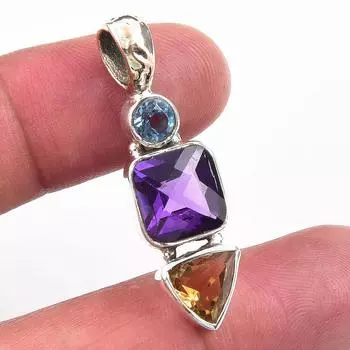 Подвеска из чистого серебра 925 пробы с натуральным африканским аметистом и цитрином 1,50 дюйма v3m78