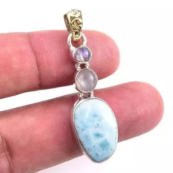 Подвеска из чистого серебра 925 пробы с лунным камнем Natural Republic Larimar, 1,75 дюйма q0k65
