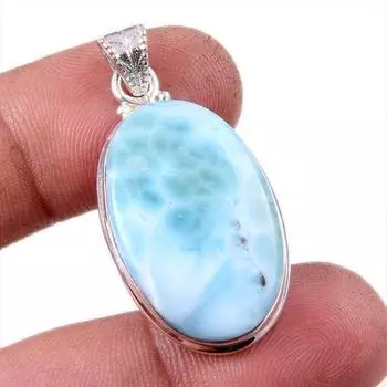 Подвеска из чистого серебра 925 пробы с драгоценным камнем Natural Republic Larimar, размер 1,5 дюйма, a5f52