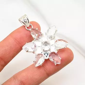 Подвеска из чистого серебра 925 пробы с белым топазом, подвеска из драгоценных камней ручной работы на День памяти 1.96 Inches белый