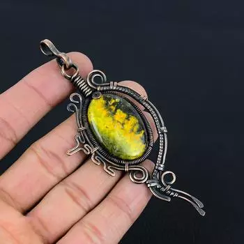 Подвеска из чистой медной проволоки ручной работы с драгоценным камнем из яшмы шмеля для женщин 4.17 Inches жёлтый