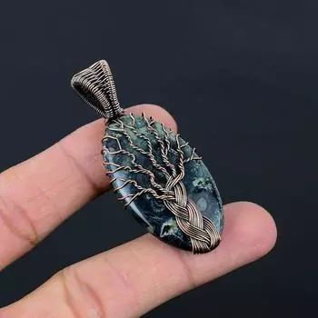 Подвеска из чистой медной проволоки ручной работы с драгоценным камнем «Древо жизни Камбаба» или «Звездная галактика» 2.36 Inches зелёный