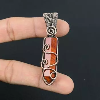 Подвеска из чистой медной проволоки ручной работы из красной яшмы с драгоценным камнем на День Благодарения 2.56 Inches красный