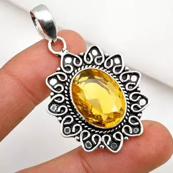 Подвеска из цитрина, драгоценный камень ручной работы, кулон из цельного серебра 925 пробы, уникальный дизайн ювелирного украшения 2.20 Inches жёлтый