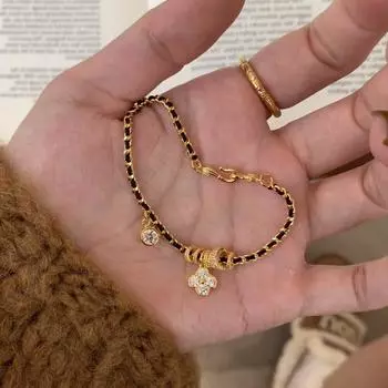 Подвеска из цветка циркония, плетеный браслет из веревки, женские средневековые серьги в стиле тяжелой промышленности, элегантные, модные, темпераментные, универсальные