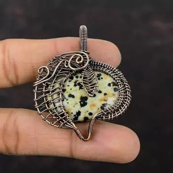 Подвеска из далматинской яшмы, подвеска из медной проволоки, элегантное медное украшение, потрясающий кулон из драгоценных камней, ювелирное изделие ручной работы, подвеска из проволоки, подарок для мамы