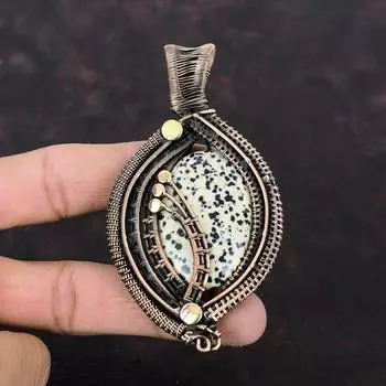 Подвеска из далматинской яшмы, подвеска из медной проволоки, подвеска из драгоценных камней ручной работы, медные украшения, потрясающий кулон, подарок для нее, ювелирные изделия из проволоки