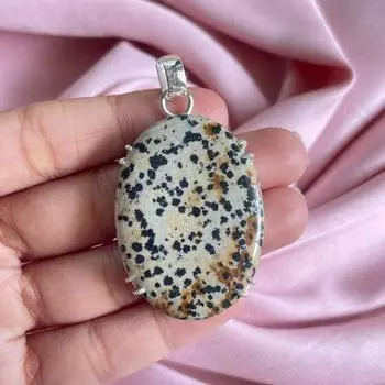 Подвеска из далматинской яшмы с серебряным ожерельем-цепочкой из стерлингового серебра 925 пробы