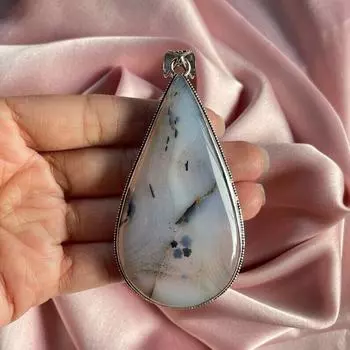 Подвеска из дендритового кварца с серебряной цепочкой, подвеска из стерлингового серебра 925 пробы