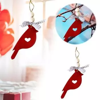 Подвеска из дерева «Красная птица», подвесное украшение «Птица удачи», многоразовое украшение «Красная птица» с вырезанным сердцем, подарок на День святого Валентина для него или для нее 1pc красный