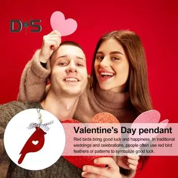 Подвеска из дерева «Красная птица», подвесное украшение «Птица удачи», многоразовое украшение «Красная птица» с вырезанным сердцем, подарок на День святого Валентина для него или для нее 1pc красный