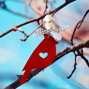 Подвеска из дерева Yousheng Red Bird, подвесное украшение в виде птицы удачи, многоразовое украшение в виде красной птицы с вырезанным сердцем, подарок на День святого Валентина для него или для нее 1pc красный
