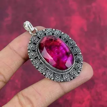 Подвеска из драгоценного камня аммолит, ювелирные изделия ручной работы, 925 пробы, серебряный кулон, ювелирное украшение в подарок для любимого человека 2.16 Inches розовый