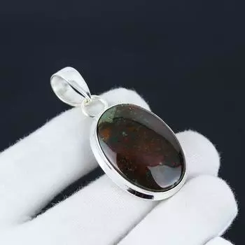 Подвеска из драгоценного камня Bloodstone, натуральный драгоценный камень Bloodstone, ручная работа, 925 пробы, подвеска Bloodstone для женщин, кулон для подарков 5.5 Cm. зелёный/красный
