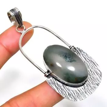 Подвеска из драгоценного камня Bloodstone, посеребренная 925 пробы, ручная работа, 2,84 дюйма 2.84 зелёный