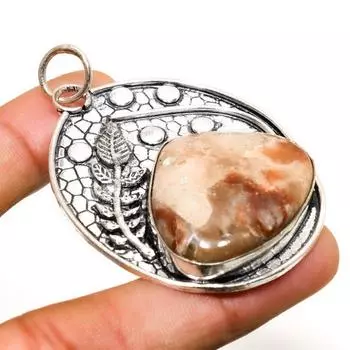 Подвеска из драгоценного камня боксит, ручная работа, посеребренная 925 пробы, 2,27 дюйма 2.27 коричневый