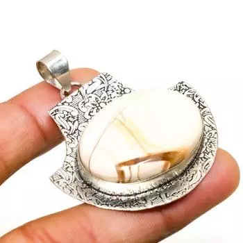 Подвеска из драгоценного камня брекчиевидный мукаит с серебряным покрытием 925 пробы 1,89 дюйма 1.89 жёлтый