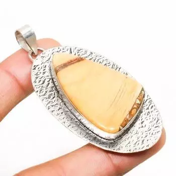 Подвеска из драгоценного камня брекчиевидный мукаит с серебряным покрытием 925 пробы 2,46 дюйма 2.46 жёлтый