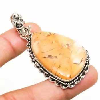 Подвеска из драгоценного камня брекчиевидный мукаит с серебряным покрытием 925 пробы 2,27 дюйма 2.27 жёлтый