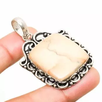 Подвеска из драгоценного камня брекчиевидный мукаит с серебряным покрытием 925 пробы 2,00 дюйма 2.00 жёлтый