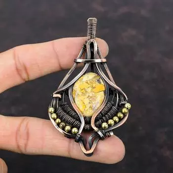 Подвеска из драгоценного камня брекчиированный мукаит, подвеска из медной проволоки, ювелирные изделия ручной работы из проволоки, женский кулон, свадебный подарок, изящные медные украшения