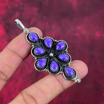 Подвеска из драгоценного камня чароит ручной работы, 925 пробы, серебряная подвеска, антикварная бижутерия, для подарка на помолвку 3.03 Inches фиолетовый