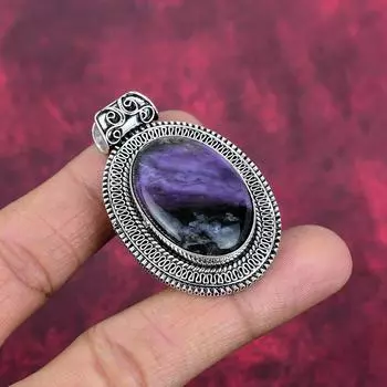 Подвеска из драгоценного камня чароит ручной работы, 925 пробы, серебряная подвеска, антикварная бижутерия, для подарка на помолвку 2.08 Inches фиолетовый