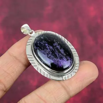 Подвеска из драгоценного камня чароит ручной работы, 925 пробы, серебряная подвеска, антикварная бижутерия, для подарка на помолвку 2.04 Inches фиолетовый