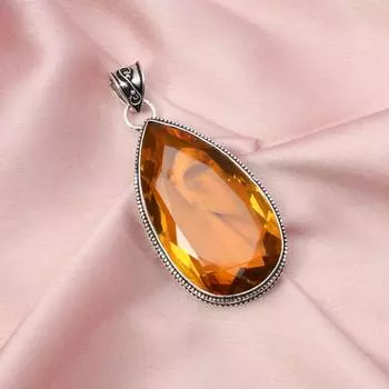 Подвеска из драгоценного камня цитрин с серебряной цепочкой, подвеска из стерлингового серебра 925 пробы