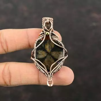 Подвеска из драгоценного камня хиастолит, обернутая медной проволокой, ювелирное изделие ручной работы, подвеска из драгоценного камня хиастолит, подарок маме, обернутая медной проволокой