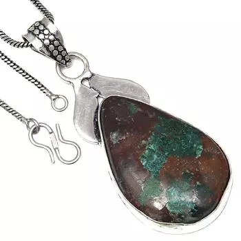 Подвеска из драгоценного камня хризоколла, подарок ручной работы для нее, серебряные украшения 2,25 дюйма