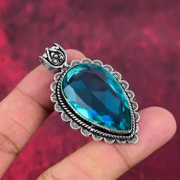 Подвеска из драгоценного камня индиколита, подвеска из стерлингового серебра 925 пробы, антикварные ювелирные изделия ручной работы, подарок на День матери 2.20 Inches синий