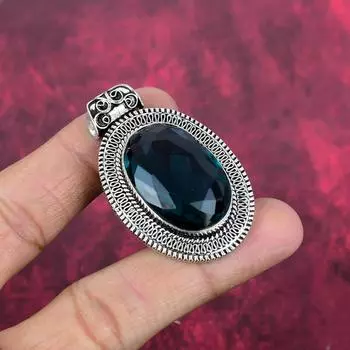 Подвеска из драгоценного камня индиколита, подвеска из стерлингового серебра 925 пробы, антикварные ювелирные изделия ручной работы, подарок на День матери 2.04 Inches синий